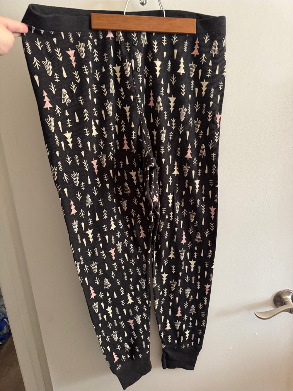 Old Navy Black Pajama Joggers with Cream & Pink Tree Print